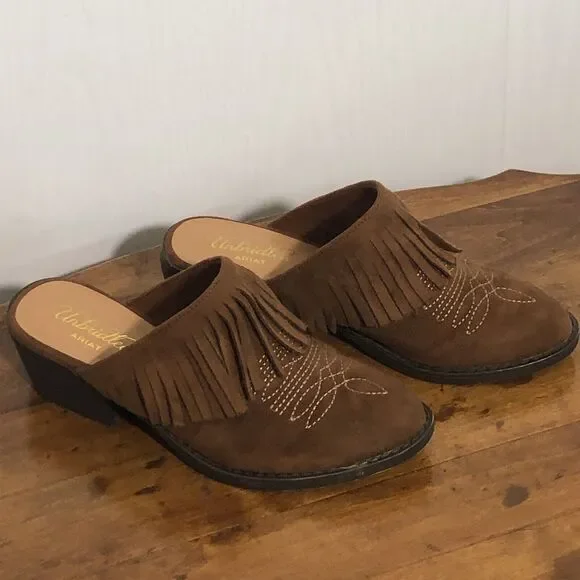 Ariat Unbridled Mules Women’s 6 Brown Whiskey Leather Shirley Fringe Western - Picture 4 of 12